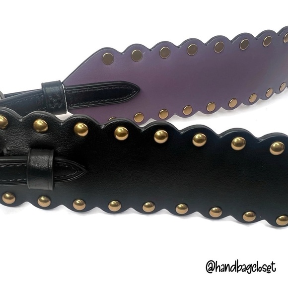 COACH SCALLOPED BLACK / PURPLE LEATHER RIVETS NOVELTY STRAP 76551 EUC - Picture 3 of 7